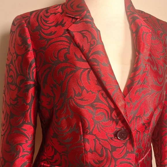 Kate Spad Flourish Swirl Brocade Blazer Black/Ripe Apple Size 4 - Picture 6 of 14